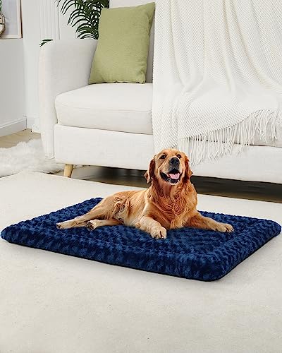 Washable Dog Bed Mat Crate Pad Soft Fluffy Pet Kennel Beds Dog Sleeping Mattress for Large Jumbo Medium Small Dogs, 42 x 28 Inch, Blue - color: Blue, size: 42.00" x 28.00" x 1.50"
