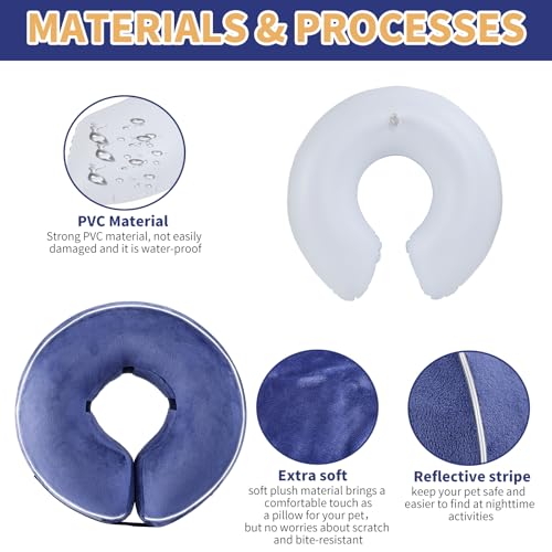 Inflatable Reflective Dog Cone Collar Alternative After Surgery,Doggie Recovery Dount Neck Ecollar,Adjustable Soft Dog Cone Collar for Small Medium Large Dogs (Blue, L) - color: Blue, size: Large(14"-16")