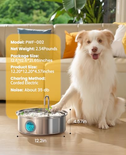 Oneisall Dog Water Fountain PWF002 | 7L/230oz Contain 5 Set Filters,25dB Quiet,Stainless Steel,Visual Water,5-Layer Filtration
