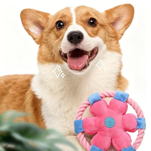 Durable Anti-Choking Dog Flying Disc 5.3 x 5.3 in,Soft Rope Loop Design for Interactive Play,Ideal on Fetching,Tug-of-War,Dental Exercise,Suited to Puppies and Adult Dogs,Perfect at Home,Park