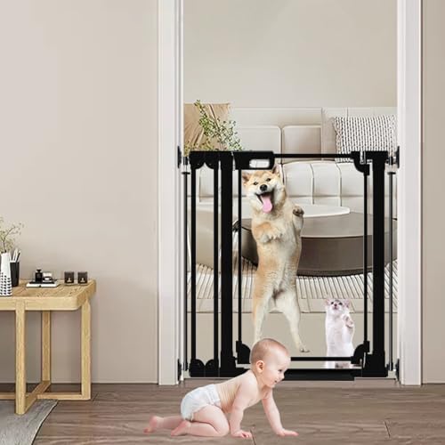 40" Clear Tall Dog Gate with Door, 29.5-47.2" Transparent Wide Baby Gates for Large Pet Cats, Walk Thru Extra High Doggie Gates Doorways Stairs Indoor, Pressure Mounted Safety Gates, Black - size: 29.5"-47.2"