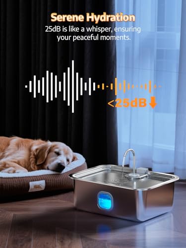4.2Gal Dog Water Fountain for Large Dogs, 16L Stainless Steel Large Dog Fountain Water Bowl with Deeper & Wider Drinking Tray, Automatic Pet Water Dispenser with Visible Window (with 7 Filters)