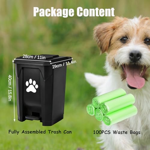 Outdoor Dog Poop Trash Can, Dog Waste Trash Can for Backyard Garden Home with Lid, Removable Inner Bin, Green Waste Bag, Black Fully Assembled - color: Black-Green Bag