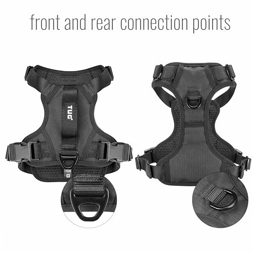 TUG Dog Harness with 2 Leash Connection Points | Adjustable, Padded, Lightweight | Handle on Back | No-Pull Front Clip (Medium, Black) - color: Black - Basic Harness, size: Medium