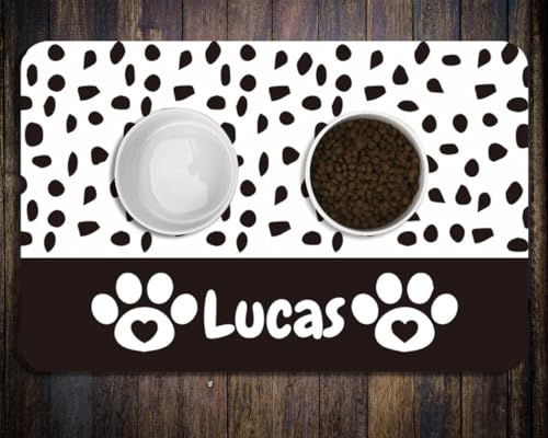 Personalized Dog & Cat Food Mat with Name | Waterproof PU Pet Bowl Mat | Non-Slip Rubber Bottom | Easy Clean | 3 Sizes (24"×16", 30"×20", 36"×24") | (Black paw Prints) - color: Black paw prints