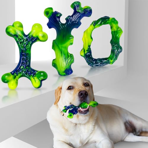 Frienhund 3-Pack Indestructible Nylon Dog Chew Toys for Aggressive Chewers - Long-Lasting Durable Bone-Shaped Toys, Large Breed Dogs, Tough Puppy Teeth Enrichment - color: Green-3-Pack