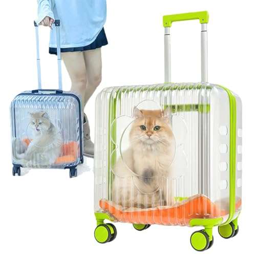 Transparent pet Suitcase, Transparent Rolling Travel Suitcase, Breathable Design for Cats and Dogs