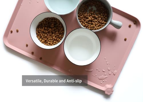 Hoki Found L Silicone Non Slip Pet Food Mats - Placemat for Dog Cat - Waterproof Dog Cat Food Mats - Carpet Friendly - Neutral Pink - color: Neutral Pink, size: 22" x 14"