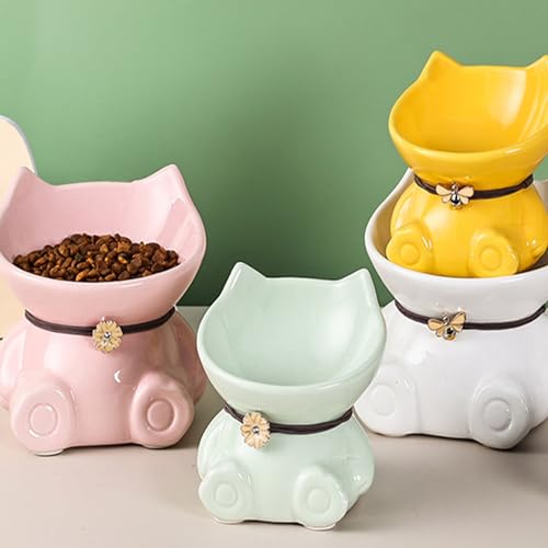 Disoza Ceramic Raised Cat Bowls for Indoor Cats 5.8 Inch Pink Cute Elevated Food Bowls 15° Tilted Whisker Friendly Water Bowl Dishwasher Safe Puppy Feeding Set Supplies Dog Accessories - color: Pink Cute Elevated Cat Food Bowls