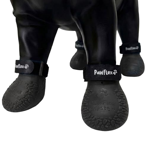 PawFlex Gripsterz All Weather Waterproof Nonslip Silicone Dog Boots. Super Stretchy Paw Protection - Dog Shoes for Hot Pavement, Snow, Ice, and Rain. Provides Traction on Slippery Surfaces - color: Black Onyx, size: 3XS