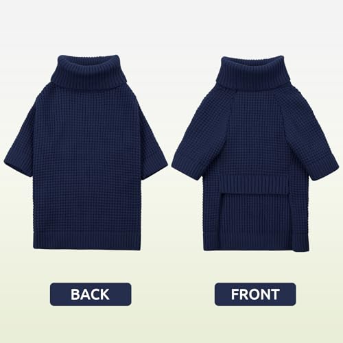 Queenmore Small Dog Sweater, Plaid Doggie Sweater, Long Sleeve Knitted Puppy Sweater with Check Pattern, Warm Pet Sweaters, Solid Pull-on Cat Sweaters, Navy Blue S - color: Navy Blue, size: Small