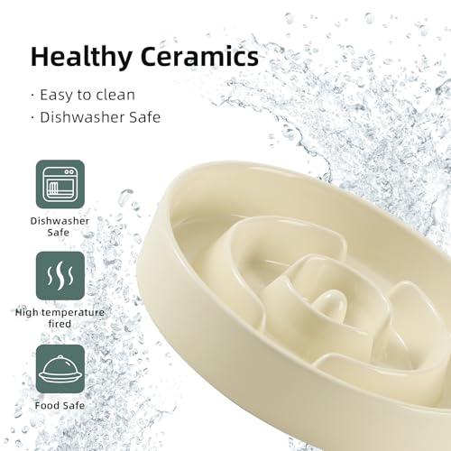 Havniva Ceramic Slow Feeder Dog Bowls, 1.2 Cups Dog Bowl Slow Feeding for Small and Medium Breed, 7.3inch Puzzle Dog Food Bowl Slow Feeder Non-Slip Anti-Gulping and Anti-Choking Reduces Bloating - color: 1 x Light Yellow-A, size: 7.3inch