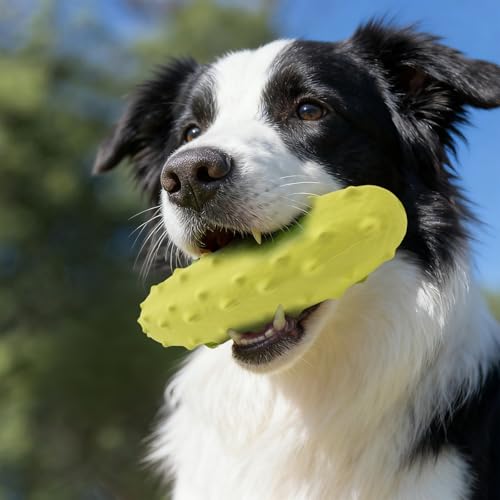 LIFLIX Tough Squeaky Dog Toys, Durable Dog Chew Toy with Natural Rubber, Teething Toys for Medium Large Breeds, Cucumber Pickle Shape, Yellow - color: yellow
