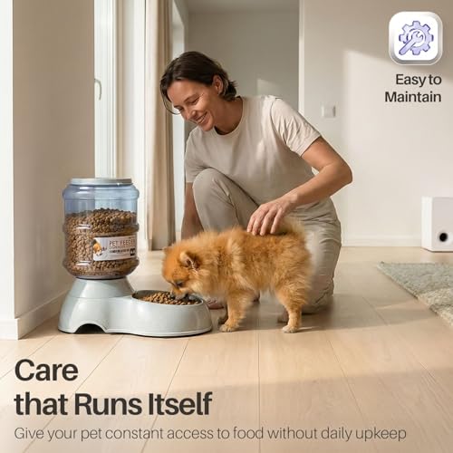 Flexzion Automatic Pet Feeder & Waterer Set of 2 Pack, Self Feeding Replenish Dog Cat Bowls, Gravity Food & Water Storage Container Fountain Jug Pet Supplies Plastic Skid Proof Rubber Feet (1 Gallon) - color: Waterer + Feeder, size: 4-6 lb Feeder (1 Gallo