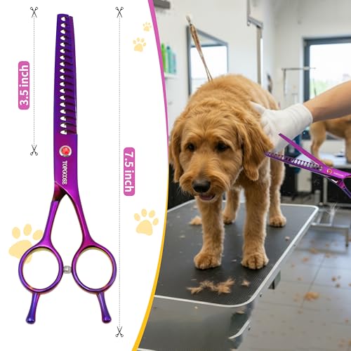 7.5" Dog Grooming Scissor - Professional Thinning Chunker Shear with 18 Teeth Japanese Stainless Steel Hair Scissors for Dogs, Cats and Other Pets (Chunker, Purple) - color: Purple