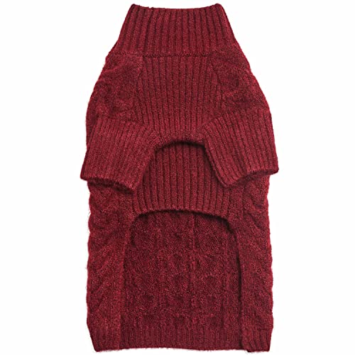 Blueberry Pet Classic Fuzzy Textured Knit Pullover Turtle-Neck Dog Sweater in Burgundy Red, Back Length 10", Pack of 1 Clothes for Dogs - color: Burgundy Red, Turtle-neck, size: 10 inch