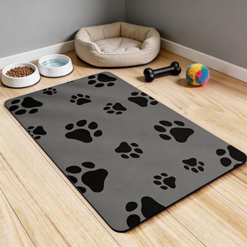 Rectangular pet Feeding mat (14 * 22, Light Grey Dog Paws)