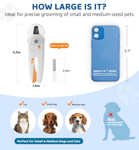 Pet Nail Clipper with Light for Cats & Small Dogs Puppies, Ultra Bright LED to Illuminate Nail Bloodline to Avoid Over Cutting, Extra-Sharp and Durable Cat Claw Trimmer with Nail File (White) - color: White
