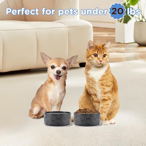 SPUNKYJUNKY Ceramic Dog and Cat Bowls 2 Pack, 5.1'' Dog and Cat Food Water Double Feeding Bowls Non-Slip for Cats and Puppy Small Sized Breed Dogs Microwave Dishwasher Safe - 13.5 OZ, 2pcs, Paw Black - color: Paw Black - Only Bowls*2, size: 5.1 in - 1.7 c