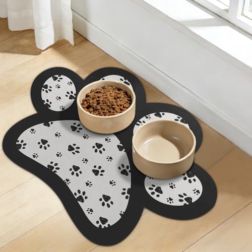 Dog Food Mat for Bowls, Absorbent Quick Dry Dog Cat Mats for Food and Water, Non-Slip Backing Pet Mat Pet Supplies - Black 15.74 inch - color: Paw2