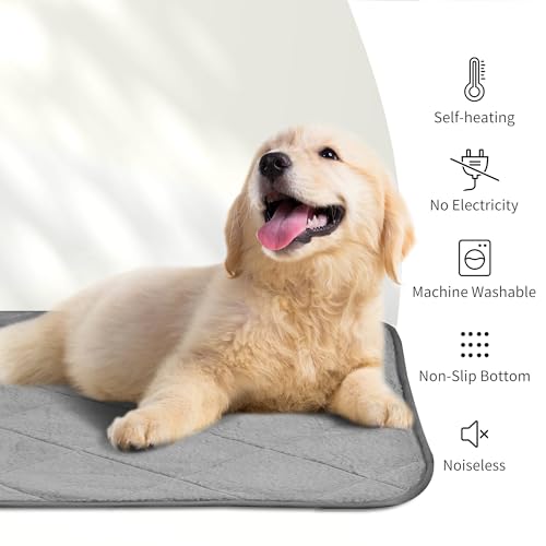 NWK Fluffy Self Warming Cat Mat, Cat Blanket, Thermal Dog Mat, Washable, Non-Slip Bottom for Sofa & Crate & Kennel & Car Seat (Misty Gray, Medium (28'' X 19'' X 0.4'')) - color: Misty Gray, size: Medium (28'' X 19'' X 0.4'')