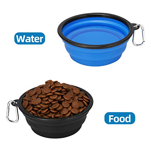 Kytely Large Collapsible Dog Bowls 2 Pack, 34oz Foldable Dog Travel Bowl, Portable Pet Water Food Bowl with Clasp, Pet Cat Feeding Cup Dish for Traveling, Walking, Hiking (Black+Blue) - color: Blue & Black