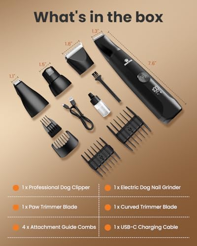 M&M STAR Dog Grooming Kit, 4-in-1 Dog Clippers for Grooming, Cordless Dog Hair Trimmer with Dog Paw Trimmer & Dog Nail Grinder, Low Noise Pet Clippers for Dogs Cats Face Ears Paws