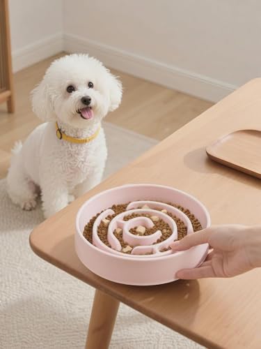 Ceramic Slow Feeder Dog Bowl,1.5 Cups Pet Slow Feeder for Small and Medium Breed,Puzzle Dog Food Dish,Anti-Gulping,Stop Bloat,Preventing Choking(Pink) - color: Pink