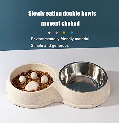 Tineer Double Pet Dog Slow Feeder Bowl,Stainless Steel Anti-Choke Puppy Food and Water Feeder for Dog Cats (Pink) - color: Pink