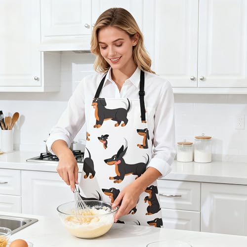 Dog or Paw Apron - 33" x 28" Large with 26" Waist Ties, Lightweight, with 2 Pockets for Your Cooking Essentials - style: Dachshund
