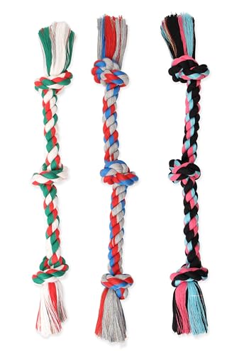 Mammoth Flossy Chews Rope Tug – Premium Cotton-Poly Tug Toy for Dogs – Interactive Rope Toy (Colors May Vary) - size: Medium 20", style: 3 Knot