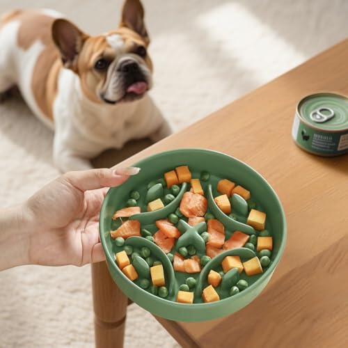 Ceramic Slow Feeder Dog Bowl, 0.8 Cups Anti -Slip Slow Feeding Bowl to Slow Down Eating, 6.3 Inch Dog Food Dish for Small Breeds, Green - color: Green, size: Small