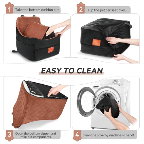 GL GLENSLAVE Dog Car Seat for Small/Medium Dogs, Dog Booster Car Seats with Thick Cushion for Dogs Under 35 lbs, Detachable Washable Pet Carseat with Storage Pockets, 2 Safety Belts(Black/Brown) - color: Black/Brown