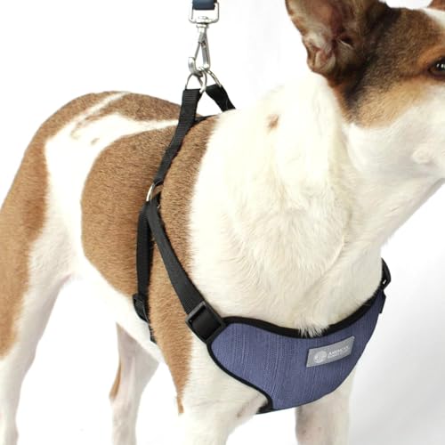 AKC Striped Step-in Dog Harness – No Pull Adjustable Vest with Dual D-Rings, Easy On/Off – Small, Medium & Large Sizes in Black, Gray, Navy & Red - color: Navy, size: Medium