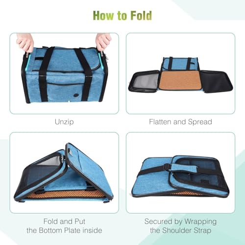 YUDODO 2 Packs 25 lbs Lightproof Soft Sided Pet Carrier for Large Cat & Small Dog Airline Approved Travel Bag Puppy Carriers with Side Pockets & Reflective Mesh, Foldable Portable Lake Blue+Grey Green - color: Lake blue*1+Grey green*1