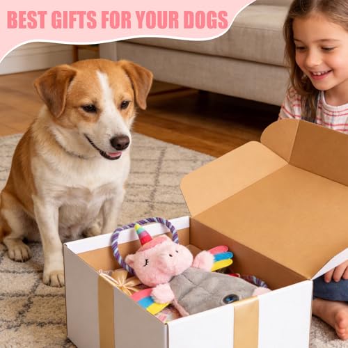 Interactive Squeaky Dog Chew Toy, Tough Plush Dog Toys for Chewers, Small, Medium & Large Dogs, Plush with Double Rope Handles for Tug of War, Mess-Free, Pink - color: Pink