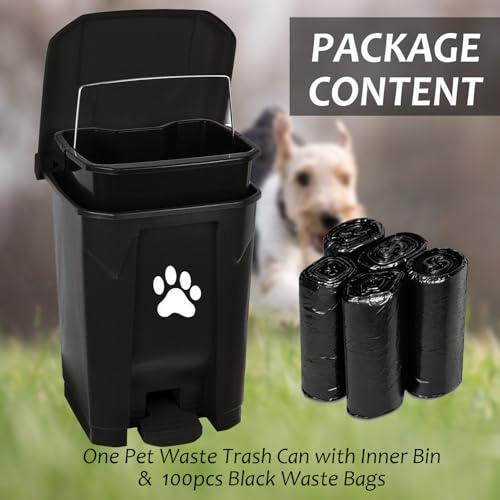 tebiete Dog Poop Trash Can Outdoors Pet Waste Station with Lid Dog Waste Disposal Container with Removable Inner Bin Bucket Hands-Free Pedal Garden Yard Home with 5Rolls Waste Bags, Black - color: Black with 5rolls Bags