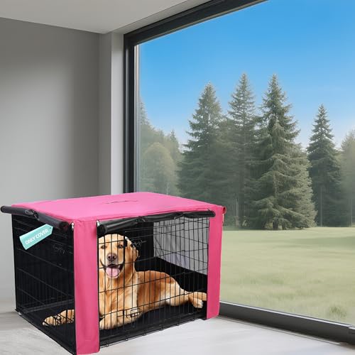 HiCaptain Breathable Dog Crate Cover 42 Inch, Durable Heavy Duty Kennel Cover for Dogs, Dual Zippered Panels, Windproof Waterproof UV-Resistant, Pink - color: Pink, size: 42.0"L x 28.0"W x 30.0"H