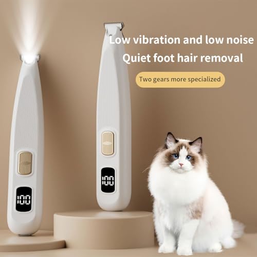 iBTC 2 Speed Dog Paw Trimmer with LED Display, 35dB Low Noise Electric Dog Clippers for Grooming, Cordless 20mm-Blade for Trimming Dog's Hair Around Paws, Eyes, Ears, Face, Rump with LED Light White