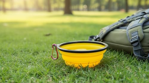 Silicone Foldable Pet Food Water Feeder, Collapsible Travel Bowl for Dog and Cat, Outdoor Portable (Yellow) - color: Yellow