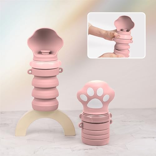 Collapsible Dog Water Bottles, Portable Dog Water Bowl Dispenser & Travel Water Bottle for Dogs - Perfect for Walking, Hiking & Outdoor Activities, Essential Item for Dogs, Food-Grade Silicone (Pink)
