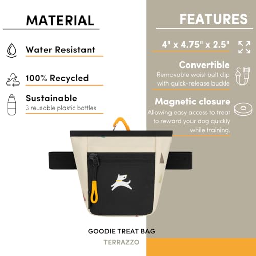 OllyDog, Goodie Treat Bag, Dog Treat Training Pouch | Magnetic Closure | 3 Ways to Wear | Hands-Free Waist Belt | Water-Resistant Recycled Vegan Fabric (Terrazzo) - color: Terrazzo