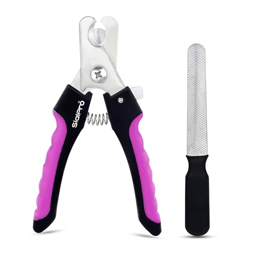 Dog Nail Clippers, Professional Pet Nail Cutter Trimmers with File, Safety Guard, for Large to Medium Dogs, Cats (Pink)
