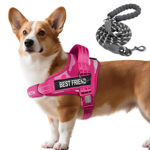 AUROTH Dog Harness and Leash Set, Soft Padded Service Dog Vest with 5.25FT Dog Leash, No Choke, Easy On Pet Vest, Adjustable Reflective No Pull Pet Vest Medium Sized Dog, Easy Walking and Training - color: Pink Camo, size: M(Neck:17.7"-24",Chest:23.6"-31.