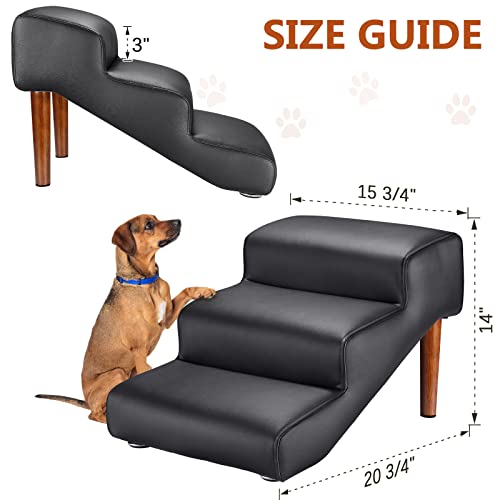 Senneny Black Faux Leather Dog Stairs, for Pets up to 150 lbs, Waterproof, Scratch Resistant Pet Steps/Stairs with High Density Foam and Detachable Wooden Legs, Black, 3 Step