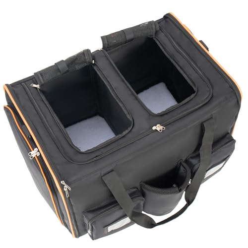 2 in 1 Large Cat Carrier for 2 Cats, Rolling Pet Carrier with Wheels, Expandable Foldable Double Pet Carrier with Removable Divider, Cat Travel Crate for Car/Camping/Vet, Black