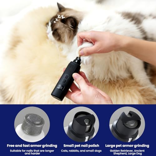 Quiet Dog Nail Grinder, Safe & Stress-Free for Sensitive Dogs Cats of All Breeds & Sizes, 3 Grinding Bits, 2-Speed, Pet Nail Trimmers, Rechargeable Painless Grooming Kit