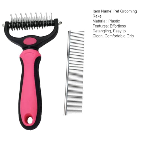 Pet Grooming Rake and Comb, Double-Sided Undercoat Detangling Dematting Tool, Stainless Steel, for Long and Short Hair Cats and Dogs (Red) - color: Red