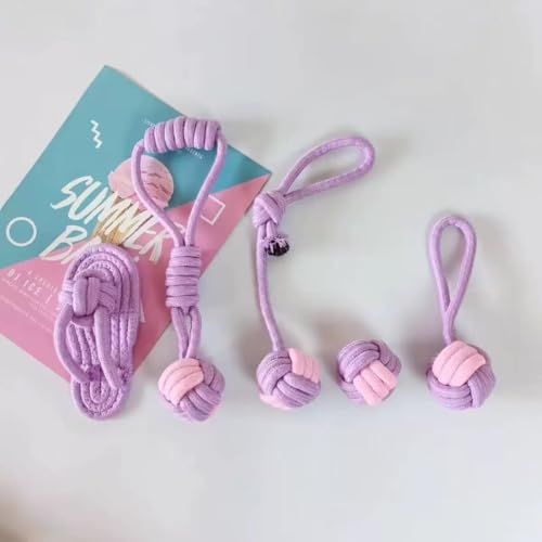 Dog Rope Toys, 7 Piece Cotton Teething and Chewing Set, Purple and Pink (Picture Color)
