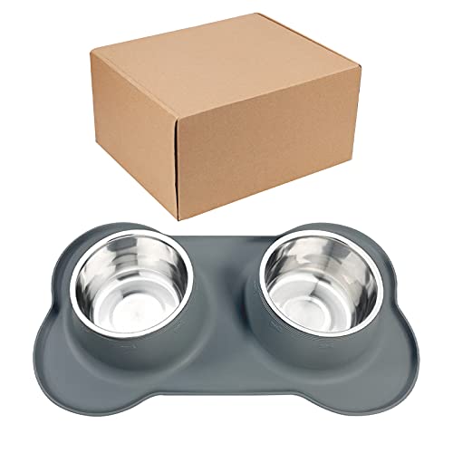AsFrost Dog Food Bowls Stainless Steel Dog Food & Water Bowl Set with No Spill No Slip Silicone Mat, Dog Dishes for Small Medium Size Dogs Pet Cat Puppy Food Feeding Bowls, Grey, 24oz, 3 Cup - color: Grey, size: 3 Cup/27 oz each